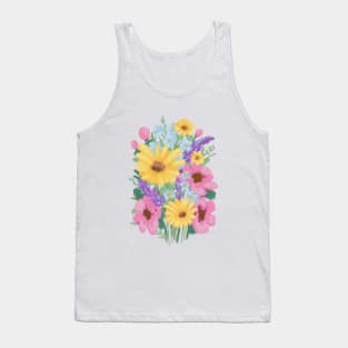 Pink And Blue Abstract Wild Flowers Illustration Tank Top